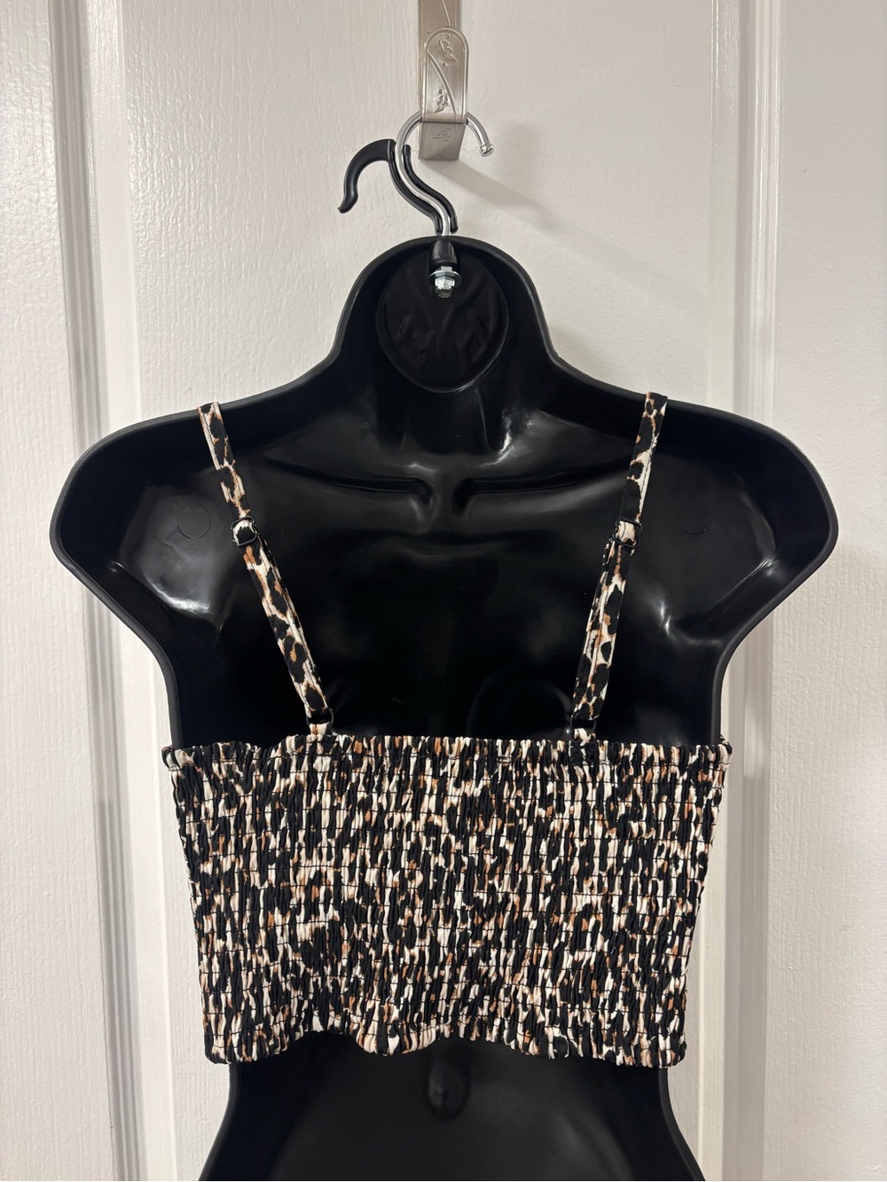 Say What? Leopard Print Full Front Zip Bustier Crop Tank Top Brown Black Cream S - Picture 3 of 7